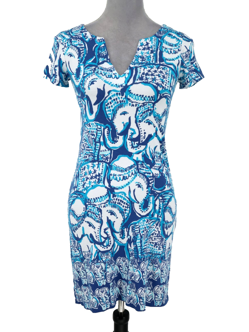 Lilly Pulitzer Dress Womens XXS Blue Elephant Print Stretch Knit Sheath Beach